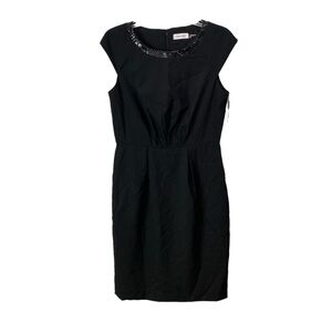Calvin Klein shift dress black alligator faux patent trim knee length NWT size 6